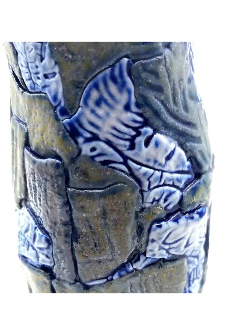 Patchwork Folk Art Pottery Vase Hand Thrown Textured Stoneware Vintage Rustic